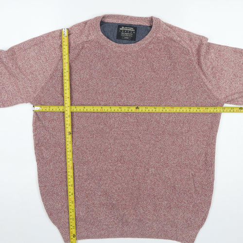 Burton Menswear Pink Cotton Crew Neck Jumper Men L Classic Knitwear