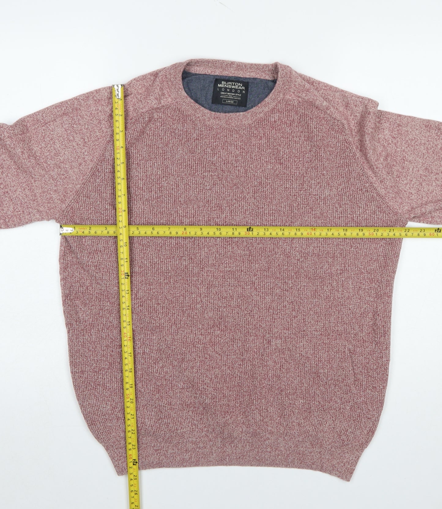 Burton Menswear Pink Cotton Crew Neck Jumper Men L Classic Knitwear