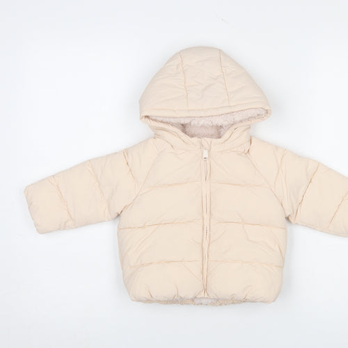 Marks and Spencer Unisex Baby Beige Puffer Jacket 9-12 Months Hooded Lined Winter Coat