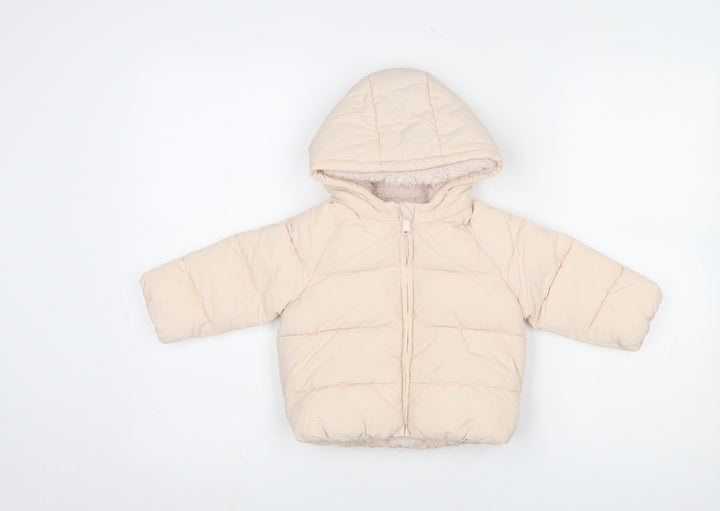 Marks and Spencer Unisex Baby Beige Puffer Jacket 9-12 Months Hooded Lined Winter Coat