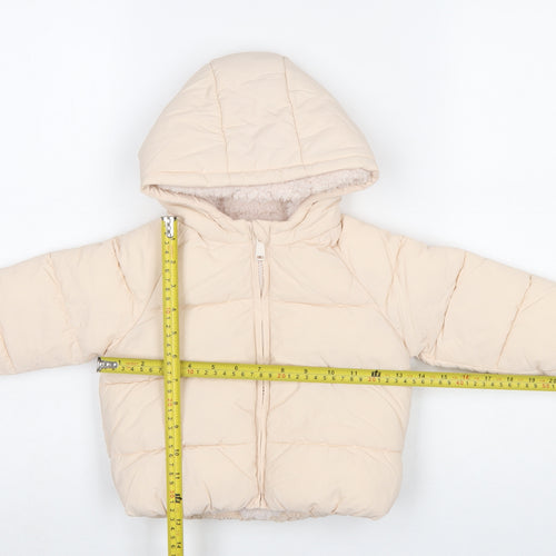 Marks and Spencer Unisex Baby Beige Puffer Jacket 9-12 Months Hooded Lined Winter Coat