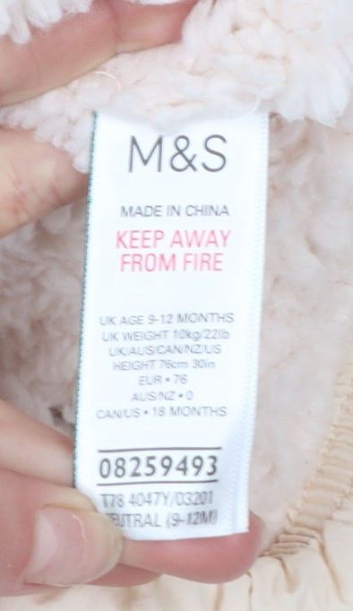 Marks and Spencer Unisex Baby Beige Puffer Jacket 9-12 Months Hooded Lined Winter Coat
