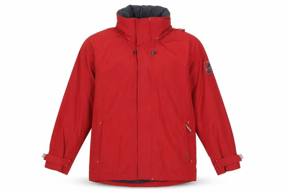 Front view of Tribord Men's Red XS Waterproof Hooded Rain Jacket