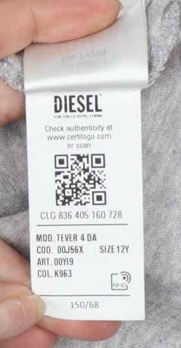 Diesel Boys Grey 12 Years Logo Graphic Cotton T-Shirt