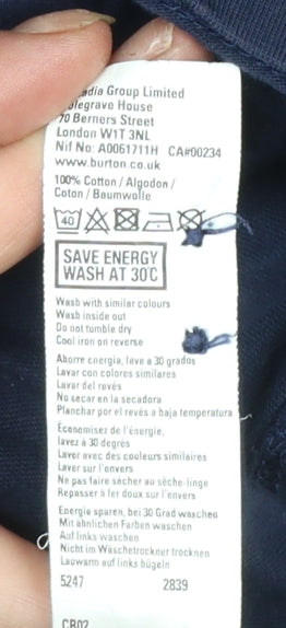 Burton Menswear London Men's Blue Large Cotton Polo Shirt