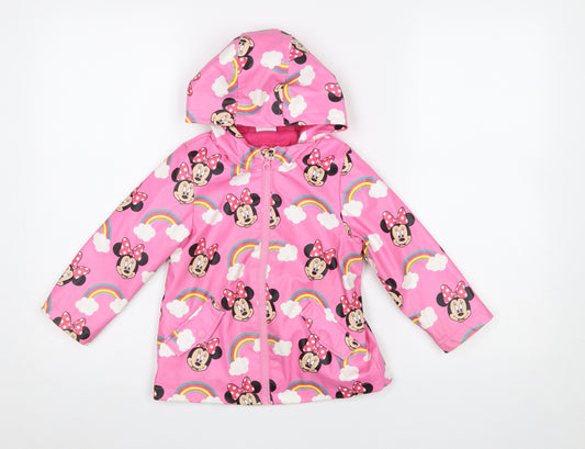 Tu Disney Girls Pink Minnie Mouse Hooded Rain Coat 2-3 Years Waterproof