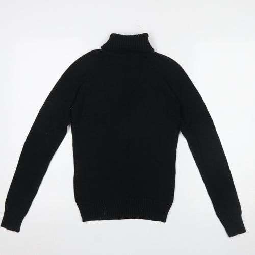ZARA Women Black Roll Neck Slim Fit Long Sleeve Cotton Jumper S