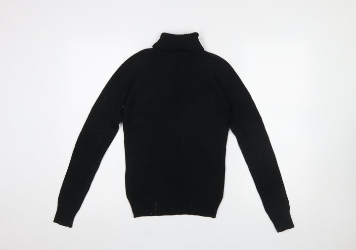 ZARA Women Black Roll Neck Slim Fit Long Sleeve Cotton Jumper S