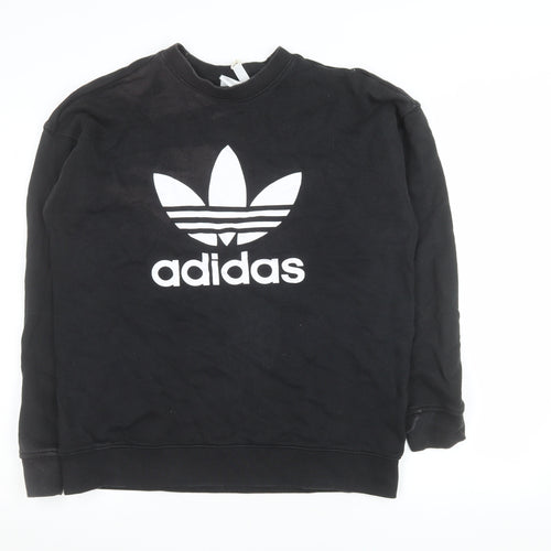 Adidas Womens Black Crew Neck Sweatshirt UK 12 Cotton Logo Pullover