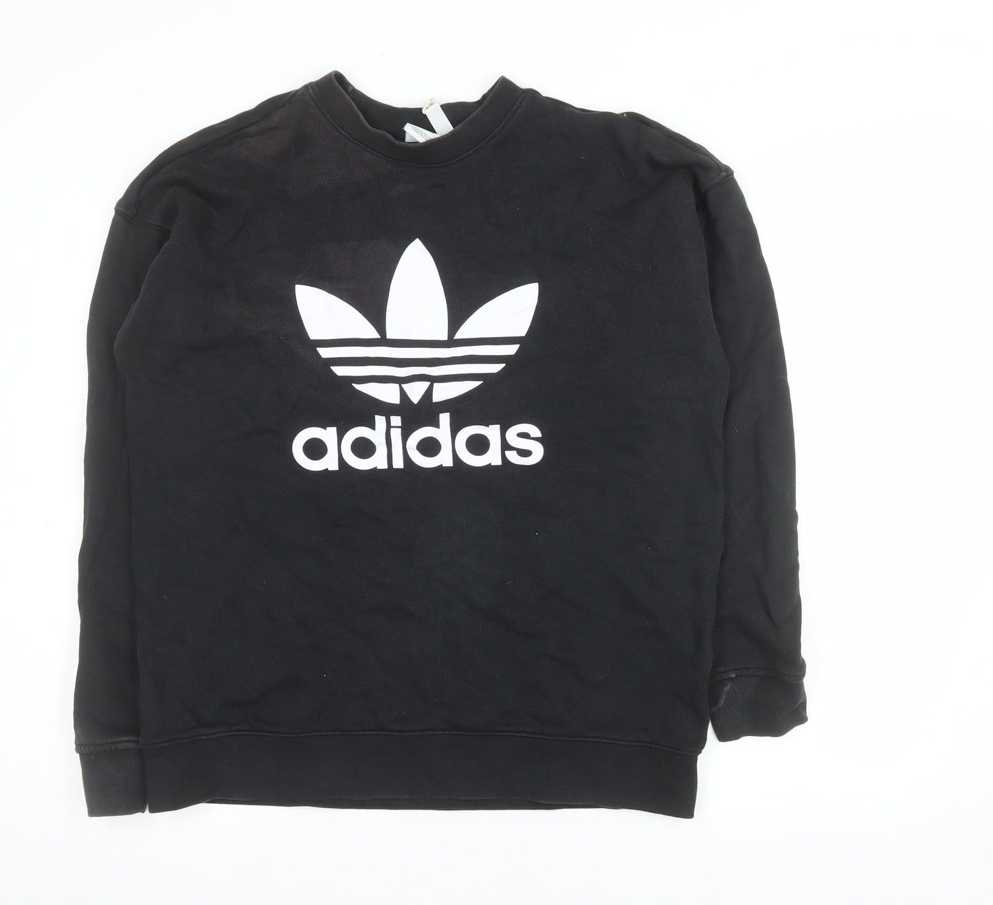 Adidas Womens Black Crew Neck Sweatshirt UK 12 Cotton Logo Pullover
