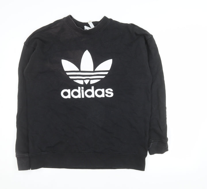 Adidas Womens Black Crew Neck Sweatshirt UK 12 Cotton Logo Pullover