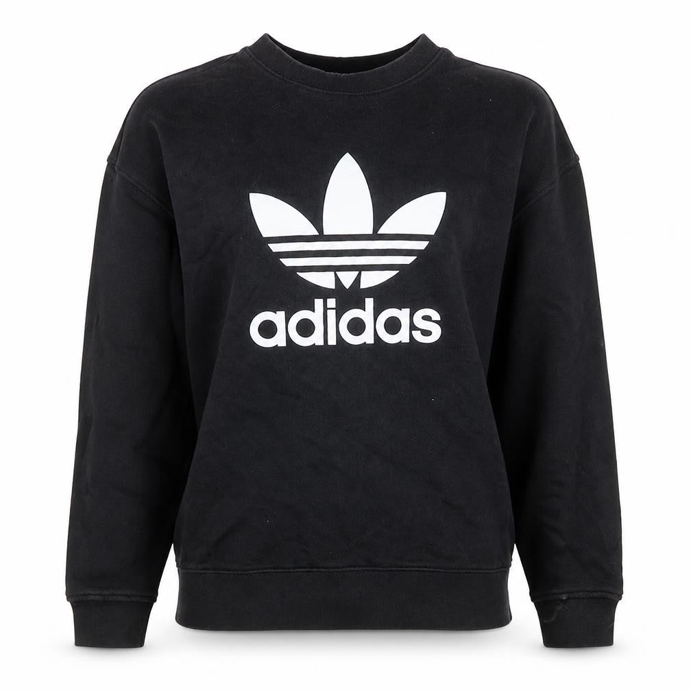 Front view of Adidas women’s black crew neck sweatshirt uk 12 cotton logo pullover