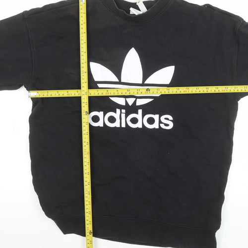 Adidas Womens Black Crew Neck Sweatshirt UK 12 Cotton Logo Pullover