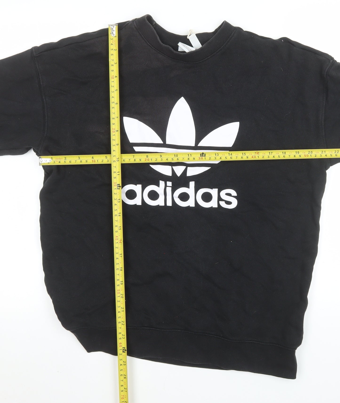 Adidas Womens Black Crew Neck Sweatshirt UK 12 Cotton Logo Pullover