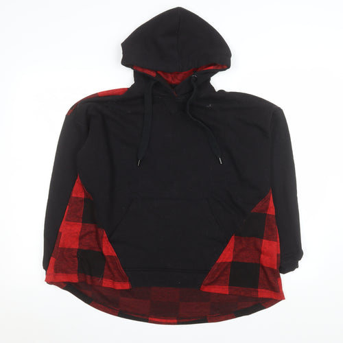 Pull&Bear Men's Black Red Plaid Pullover Hoodie Size S