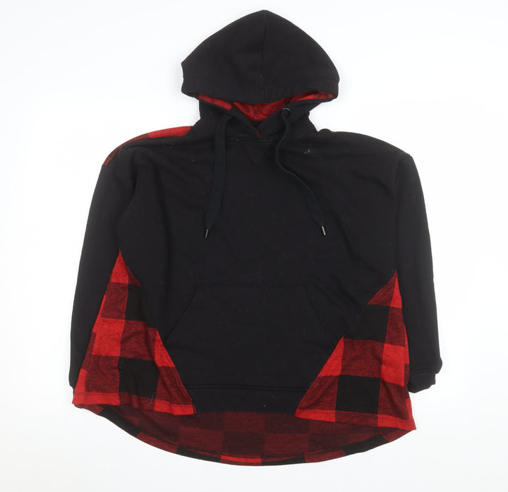 Pull&Bear Men's Black Red Plaid Pullover Hoodie Size S