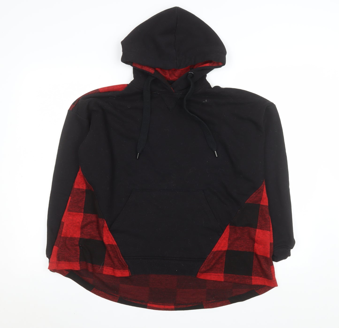 Pull&Bear Men's Black Red Plaid Pullover Hoodie Size S