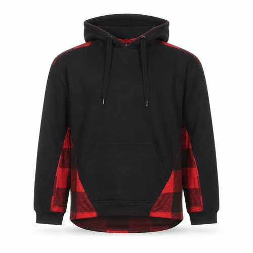 Pull&Bear Men's Black Red Plaid Pullover Hoodie Size S