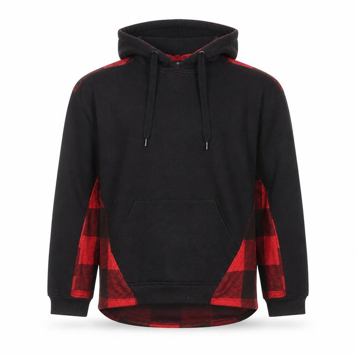 Pull&Bear Men's Black Red Plaid Pullover Hoodie Size S