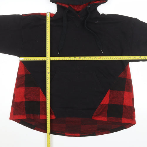 Pull&Bear Men's Black Red Plaid Pullover Hoodie Size S