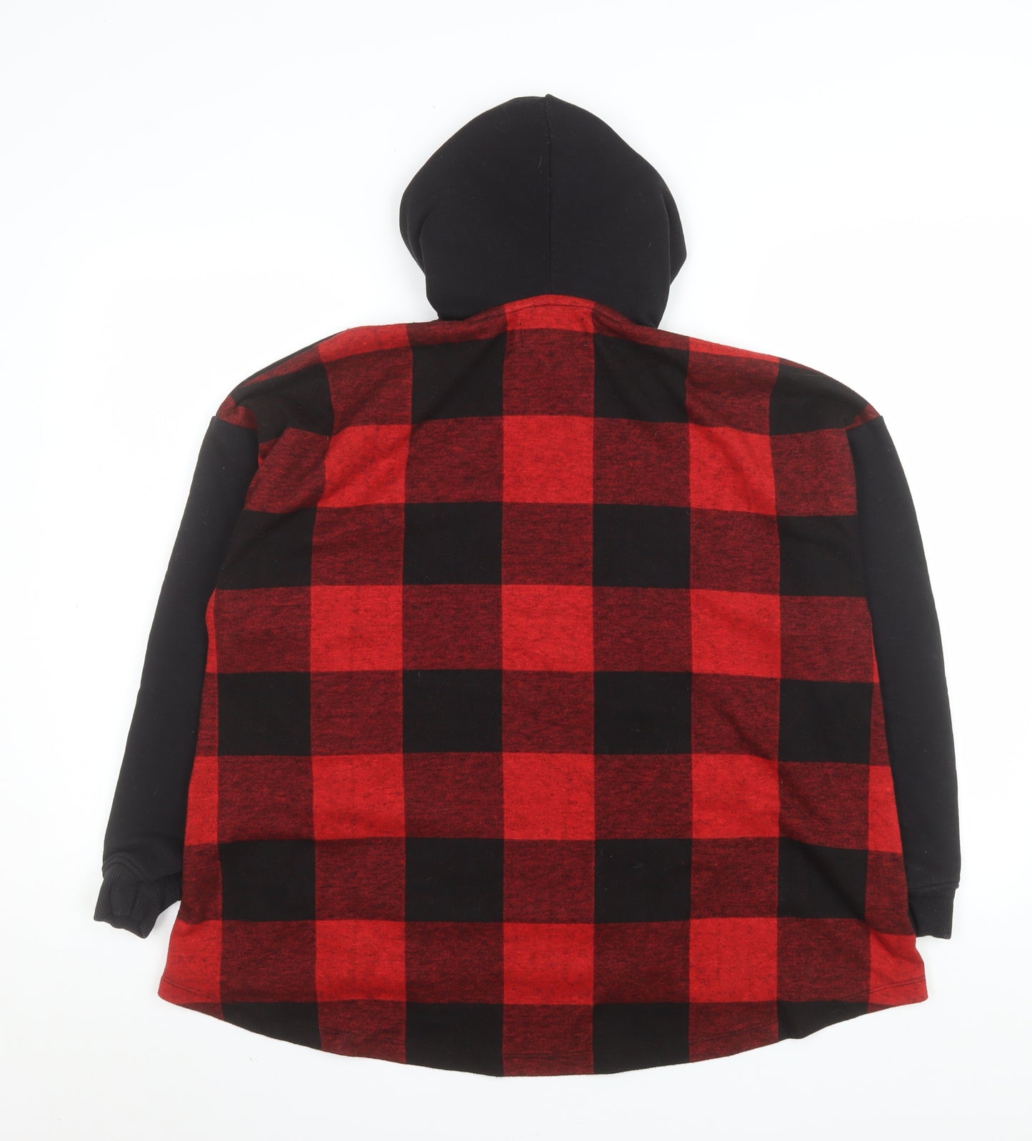 Pull&Bear Men's Black Red Plaid Pullover Hoodie Size S