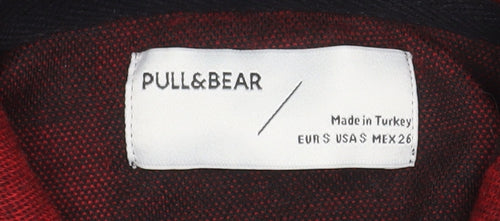Pull&Bear Men's Black Red Plaid Pullover Hoodie Size S