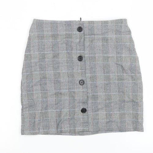 Pull & Bear Women’s Grey Check Button Front Short Skirt Size S