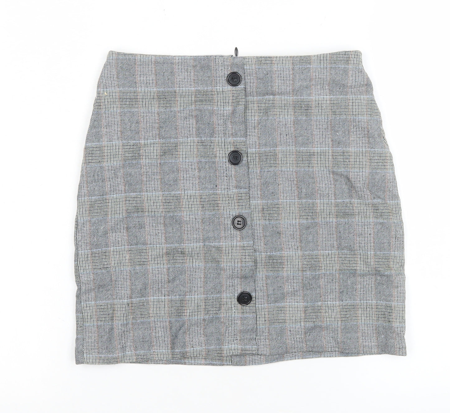 Pull & Bear Women’s Grey Check Button Front Short Skirt Size S