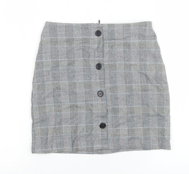 Pull & Bear Women’s Grey Check Button Front Short Skirt Size S