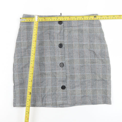 Pull & Bear Women’s Grey Check Button Front Short Skirt Size S