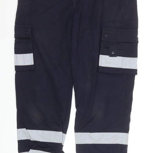 Tailored Image Men's Navy Reflective Cargo Workwear Trousers Size 36 Long