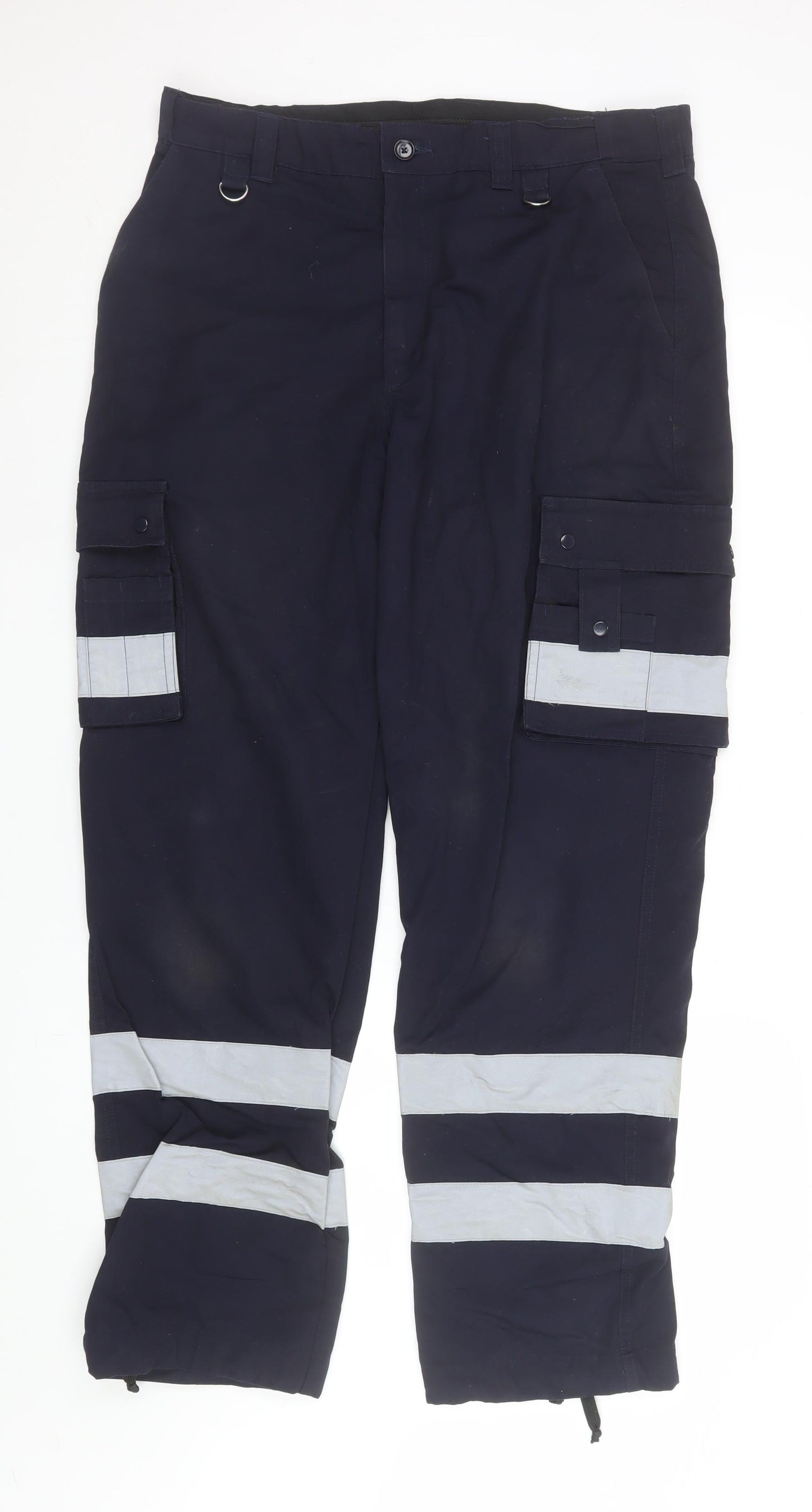 Tailored Image Men's Navy Reflective Cargo Workwear Trousers Size 36 Long