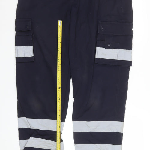 Tailored Image Men's Navy Reflective Cargo Workwear Trousers Size 36 Long