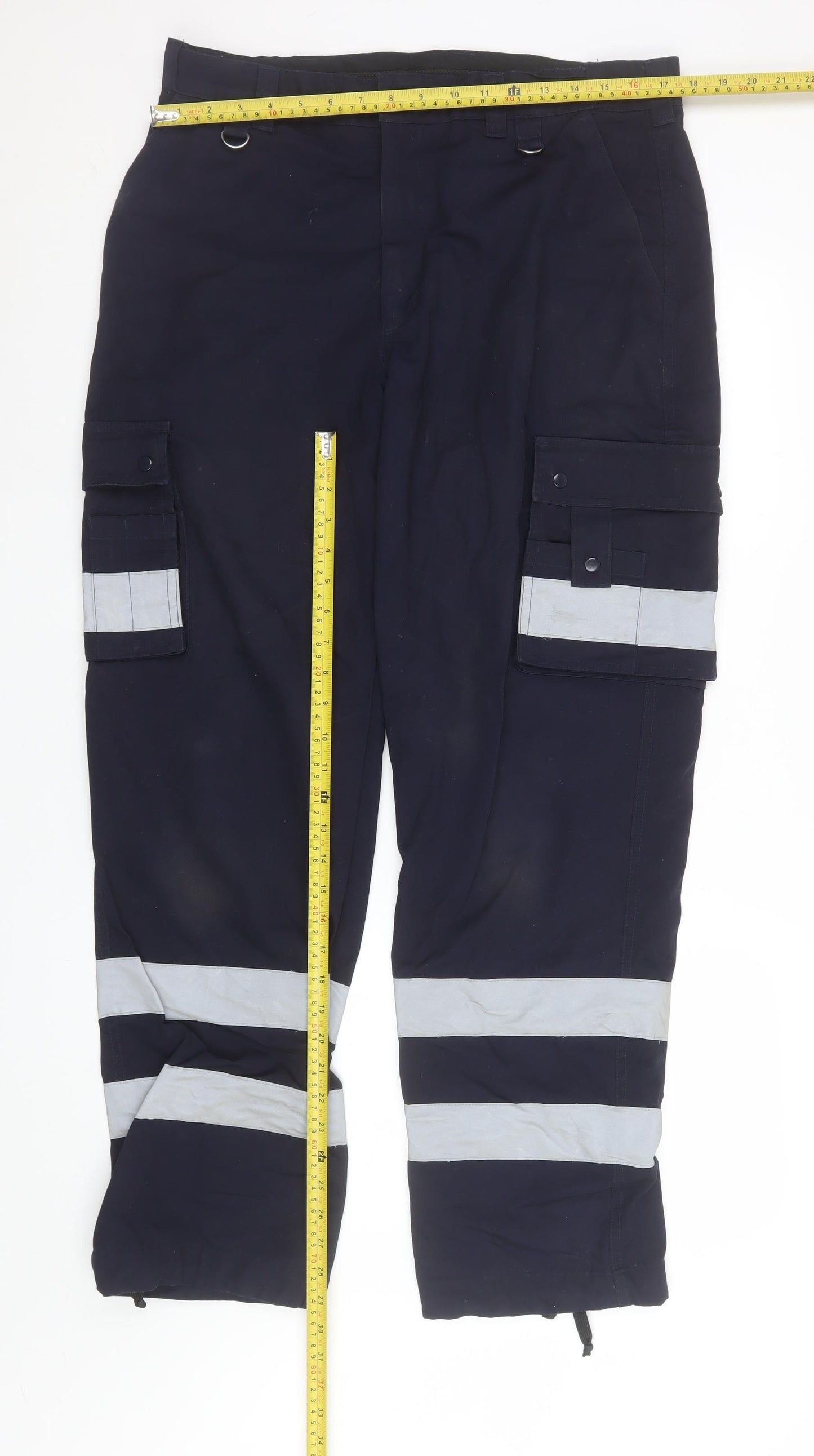 Tailored Image Men's Navy Reflective Cargo Workwear Trousers Size 36 Long
