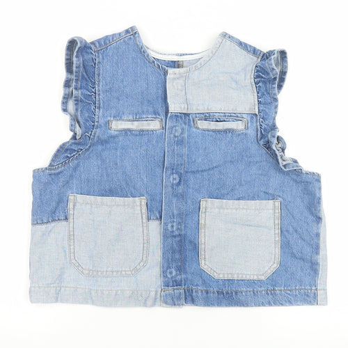 Pieces Women's Blue Denim Cropped Sleeveless Blouse Medium