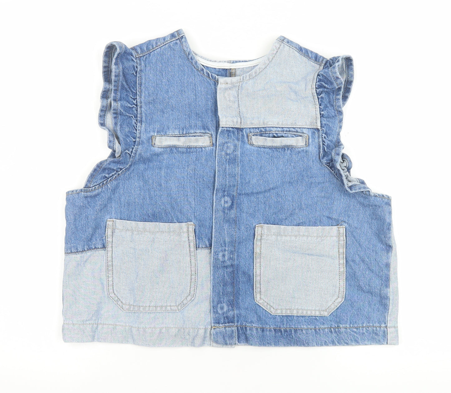 Pieces Women's Blue Denim Cropped Sleeveless Blouse Medium
