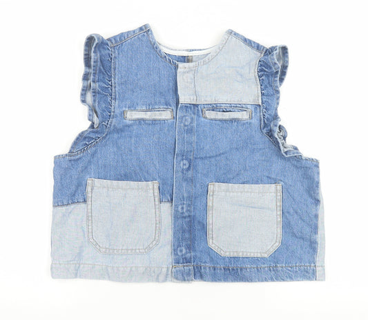 Pieces Women's Blue Denim Cropped Sleeveless Blouse Medium