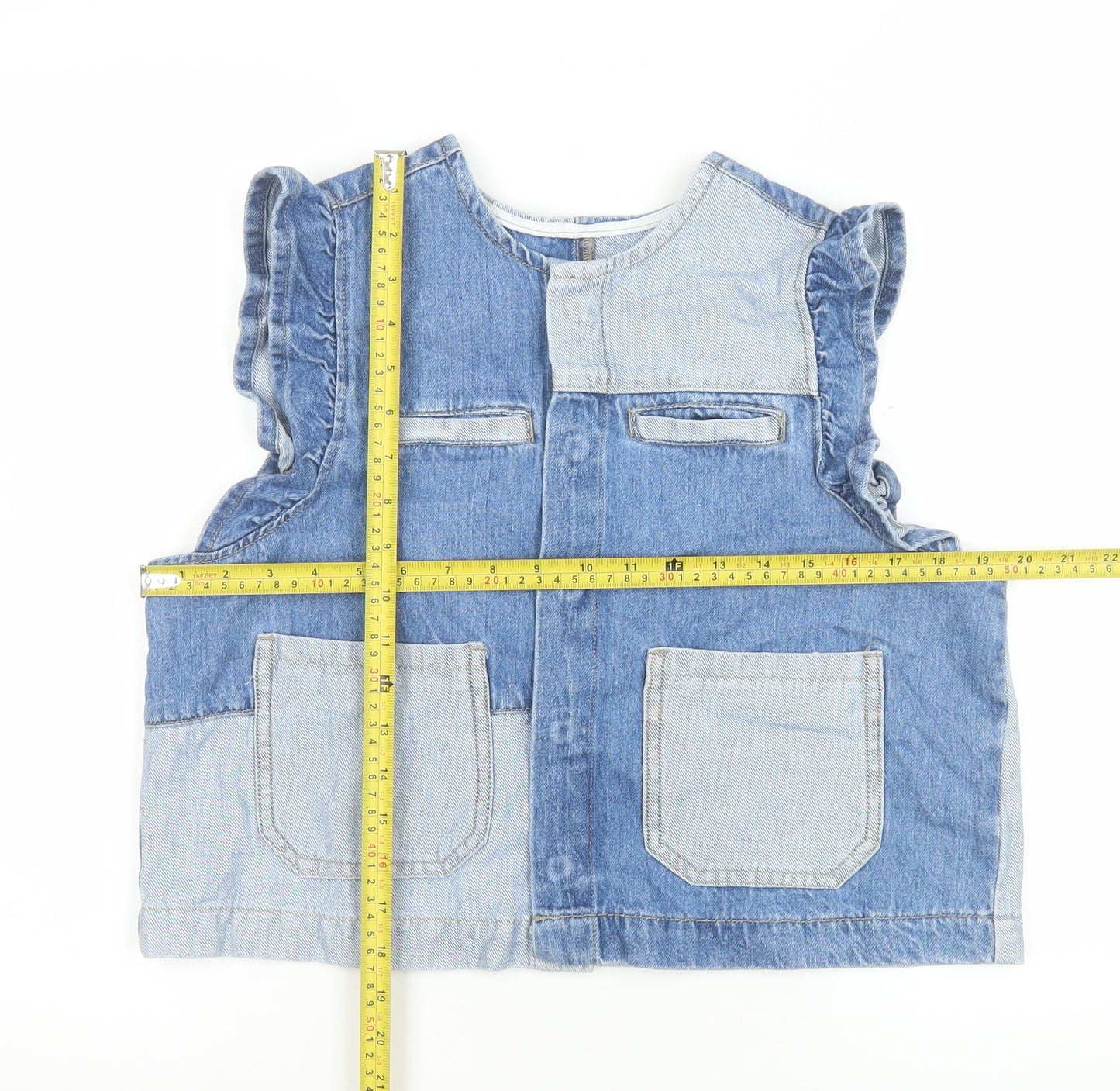 Pieces Women's Blue Denim Cropped Sleeveless Blouse Medium