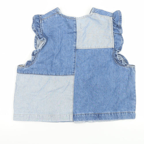 Pieces Women's Blue Denim Cropped Sleeveless Blouse Medium