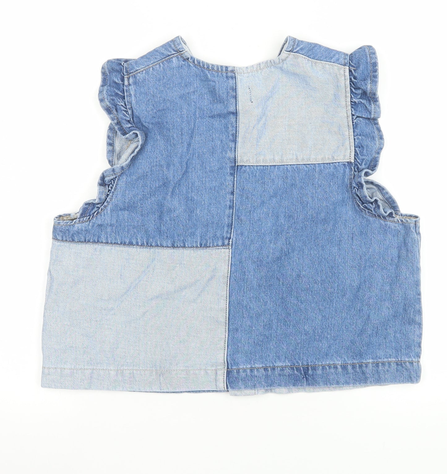 Pieces Women's Blue Denim Cropped Sleeveless Blouse Medium