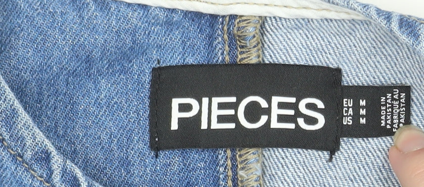 Pieces Women's Blue Denim Cropped Sleeveless Blouse Medium