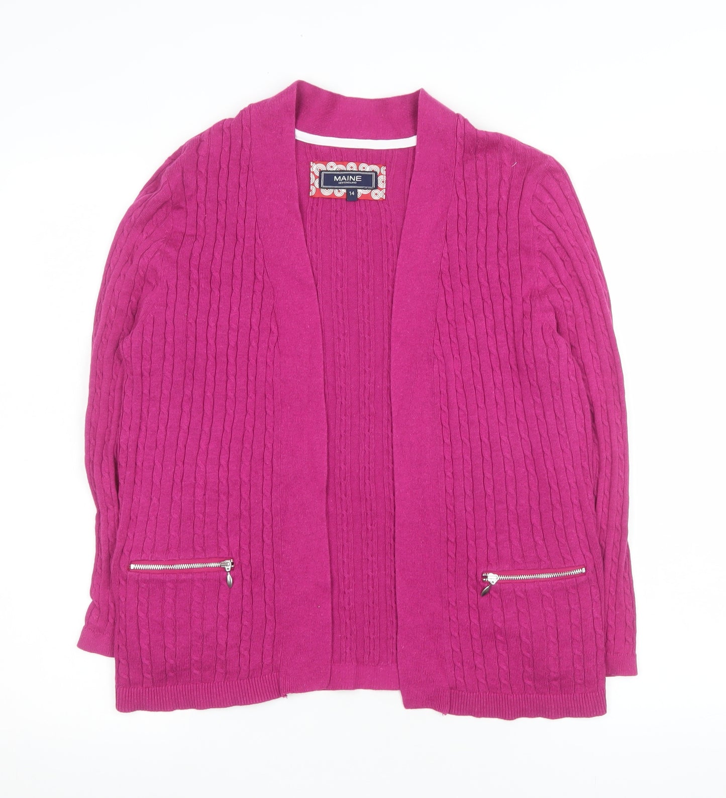 Maine New England Women's Pink Cable-Knit Cardigan Size 14