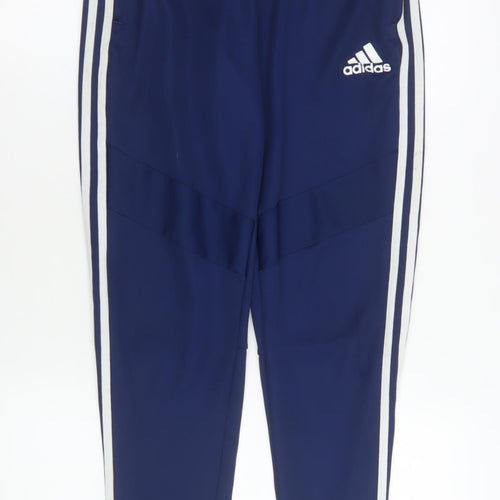 Adidas Men Blue Small Track Pants Tapered Fit Activewear Trousers