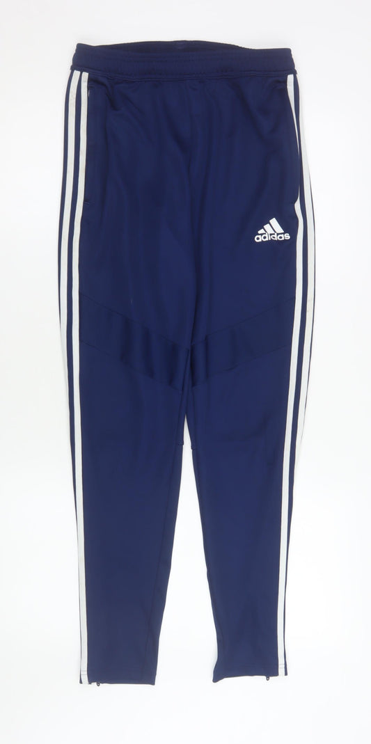 Adidas Men Blue Small Track Pants Tapered Fit Activewear Trousers