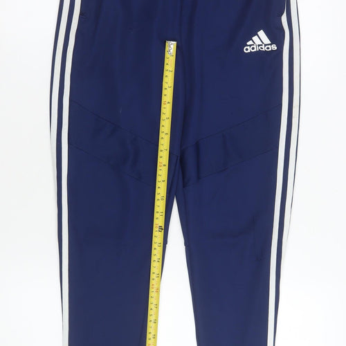 Adidas Men Blue Small Track Pants Tapered Fit Activewear Trousers