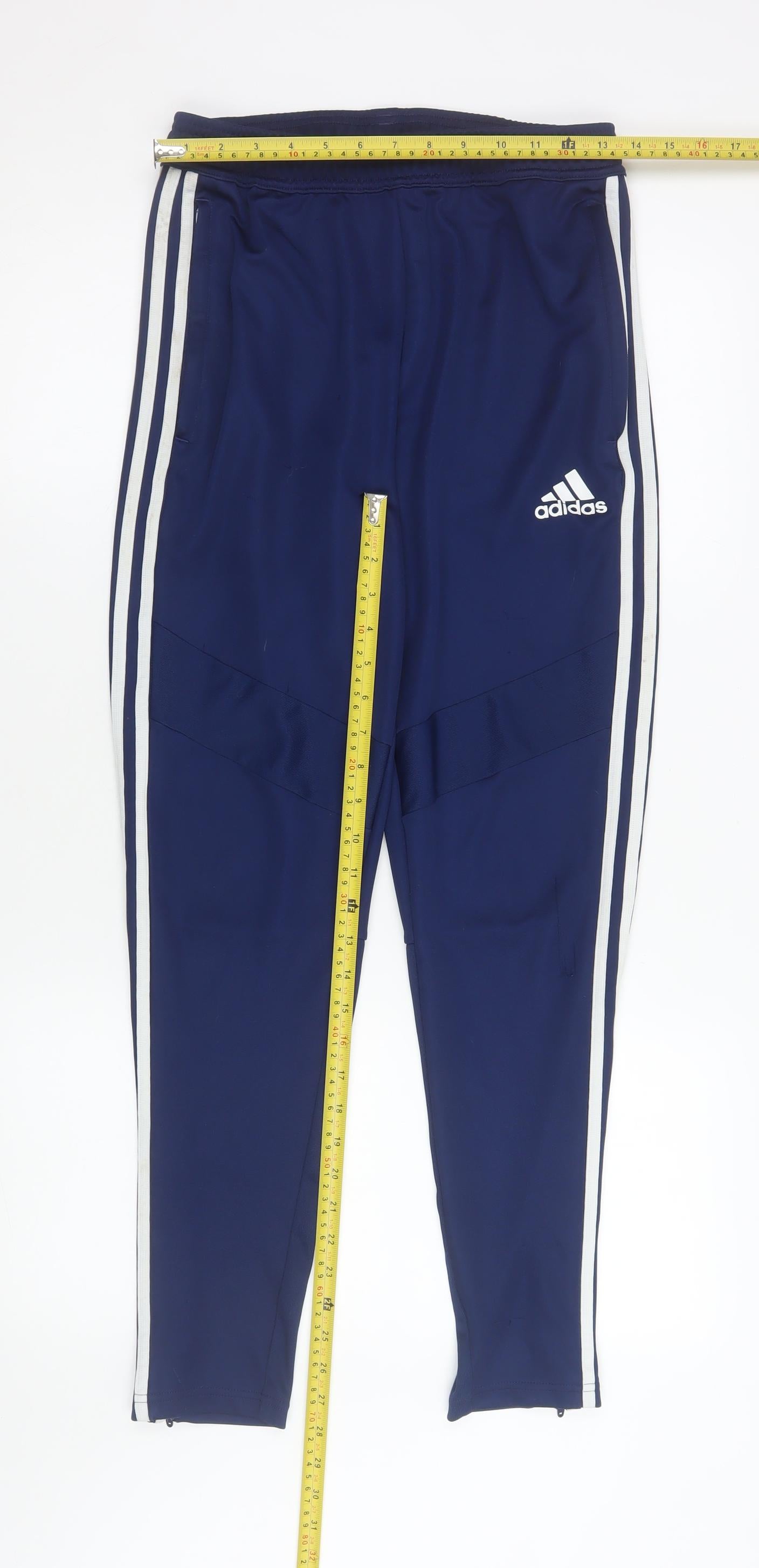 Adidas Men Blue Small Track Pants Tapered Fit Activewear Trousers