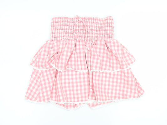The Frolic Women’s Pink Gingham Strapless Ruffle Cotton Blouse UK 12