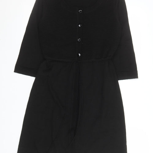 Monsoon Women’s Black Wool Blend 3/4 Sleeve Belted Cardigan Size 8