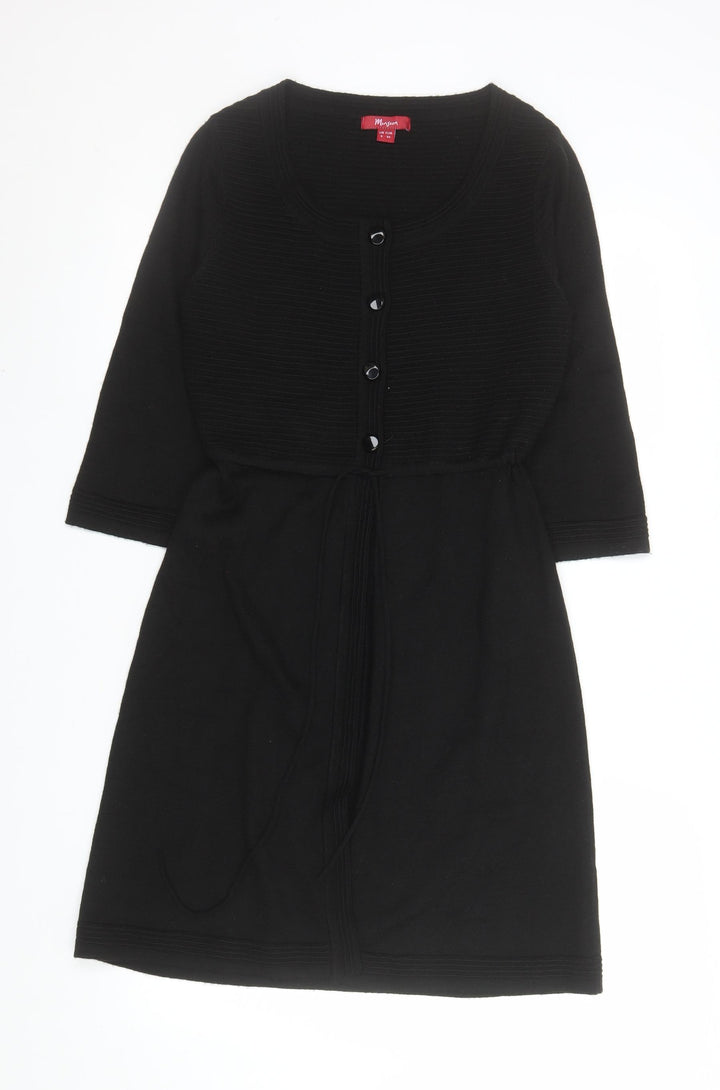 Monsoon Women’s Black Wool Blend 3/4 Sleeve Belted Cardigan Size 8