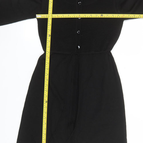 Monsoon Women’s Black Wool Blend 3/4 Sleeve Belted Cardigan Size 8